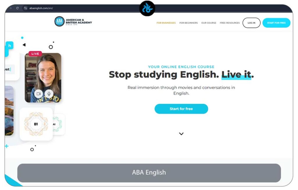 ABA English یک اپلیکیشن/پلتفرم آموزش زبان با ساختار درس‌محور و ویدئو‌محور